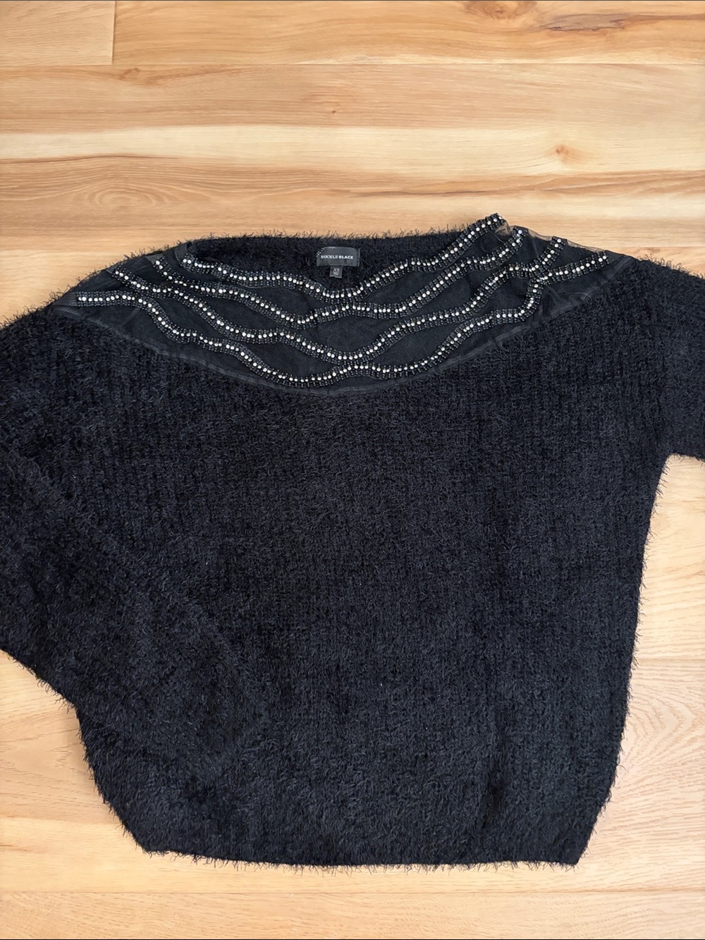 Buckle Black Beaded Scoopneck Sweater